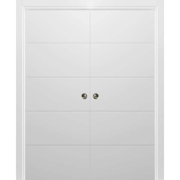 48 in. x 80 in. 2 Panel Painted White Finished Solid Wood Sliding Door with Hardware