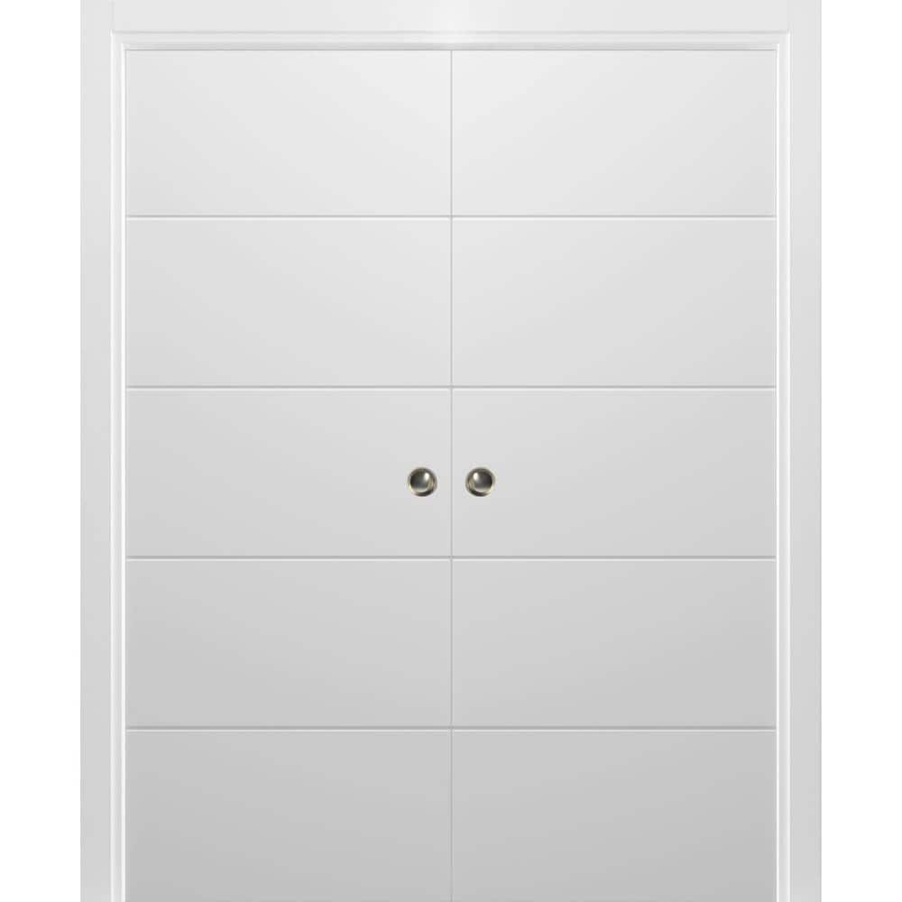Assemble Required 60 in. x 80 in. 2-Panel Painted White Finished Solid Wood Sliding Door with Hardware price history on PriceWatchPro