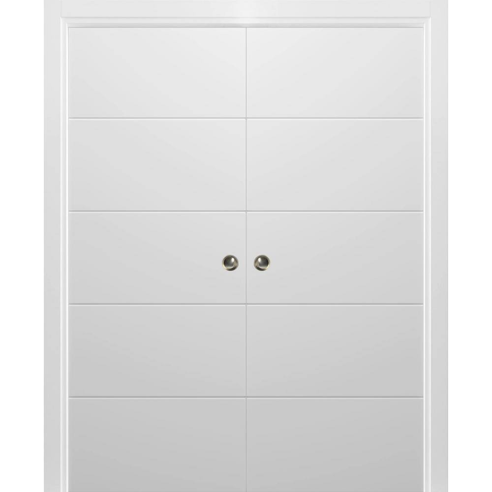 Assemble Required 60 in. x 84 in. 2-Panel Painted White Finished Solid Wood Sliding Door with Hardware price history on PriceWatchPro