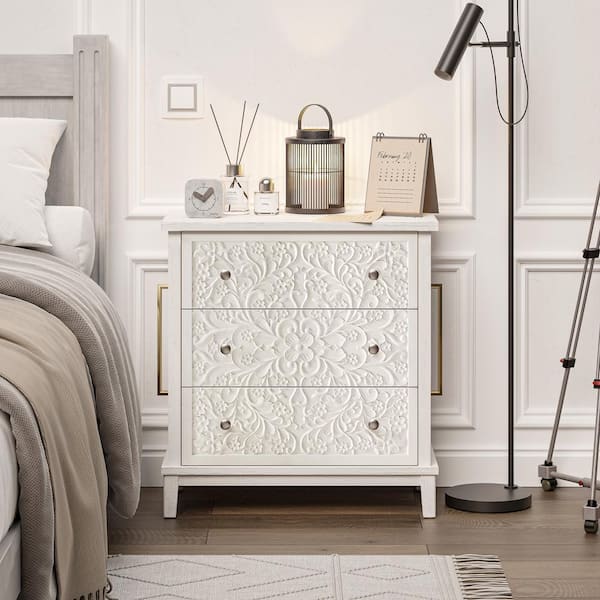 FUIN Farmhouse White 3-Drawer 26 in. Wide Chest of Drawers X02028