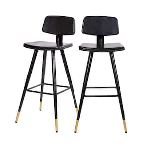 Black LeatherSoft 39 in. Barstools with Black Iron Frame and Gold Tipped Legs (Set of 2)