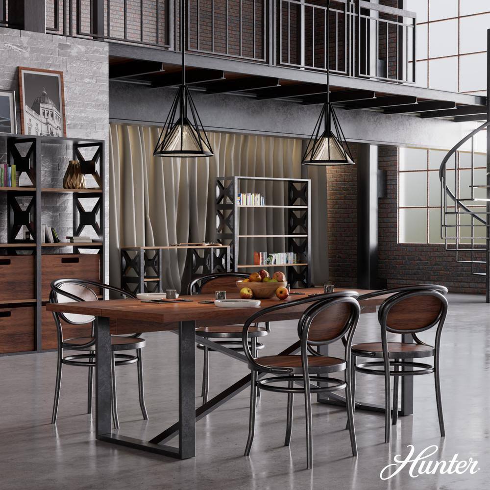 Medium Black Iron Geometric Pendant Light with Mercury Glass