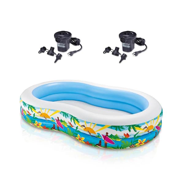 Intex Swim Center Inflatable Paradise Seaside Kids Swimming Pool and 2 Air Pumps
