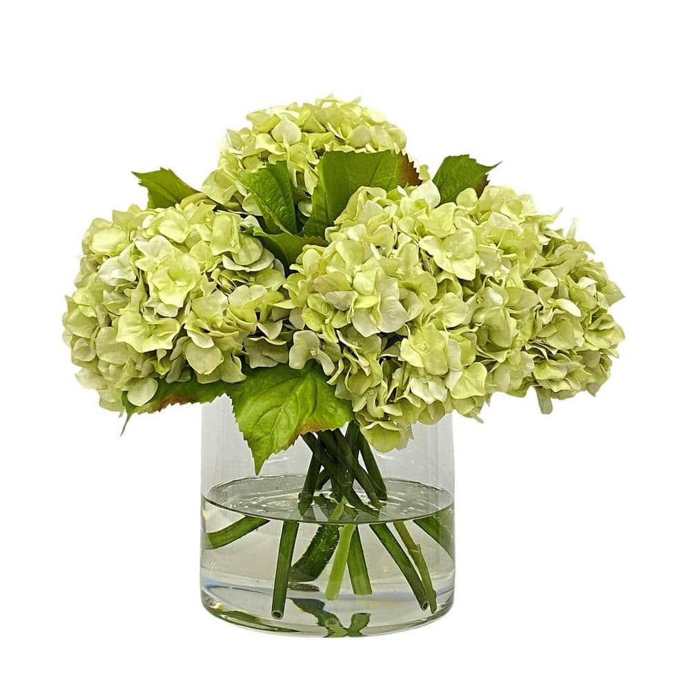 14 in. Green Indoor Artificial Hydrangea Vase