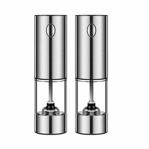 Upgraded Electric Salt and Pepper Grinder Set Stainless Steel Adjustable Coarseness LED Light Refillable 2 Piece