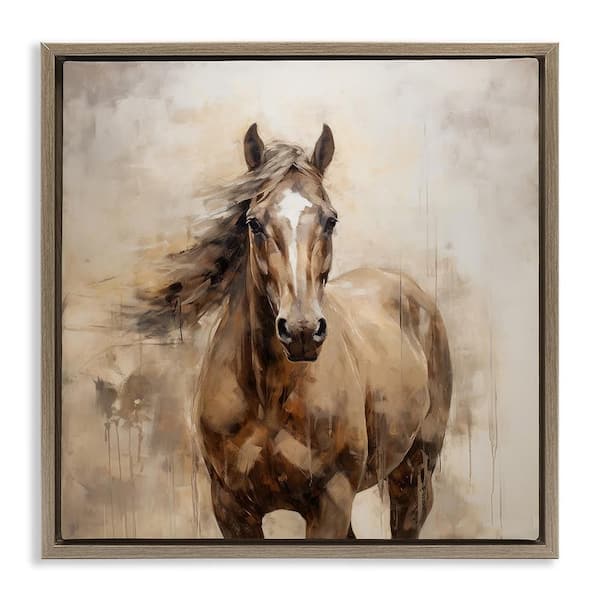 Horse with Modern Drip by PI Creative Art 1 Piece Brown Floater Frame Animal Graphic Art Print 25 in. x 25 in.