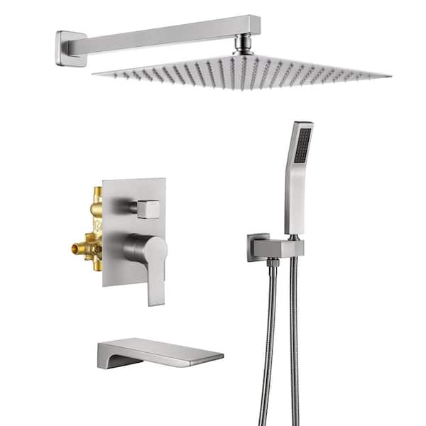 Maincraft Single Handle 1-Spray Tub and Shower Faucet 2.5 GPM with 12 in. Shower Head in Brushed Nickel (Valve Included)