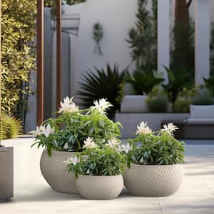 Textured 11.5 in., 15 in., 20 in. Dia Large Round Light Gray Concrete Planter/Flower Pot for Indoor & Outdoor (Set of 3)