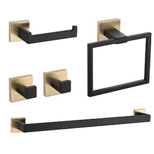 5-Pieces Bath Hardware Set with Mounting Hardware Included in Black Gold