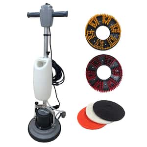 Commercial Corded Carpet and Hard Floor Buffer Cleaner Machine In Grey With Solution Tank, 2 Brushes and 3 Scouring Pads