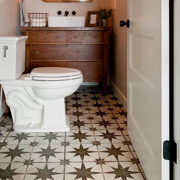 Merola Tile Kings Star Nero Encaustic, Star Tile Floor Bathroom