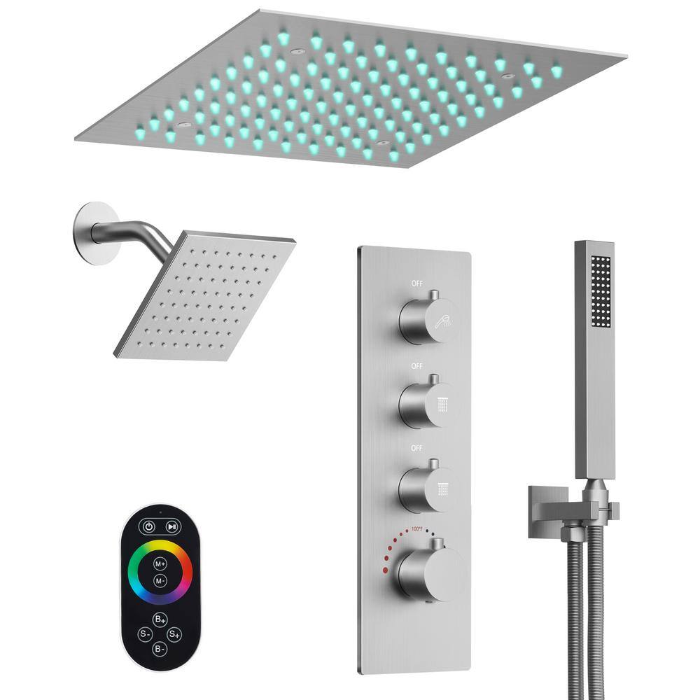 GRANDJOY Smart LED His and Hers Showers 7Spray Wall Bar Shower Kit