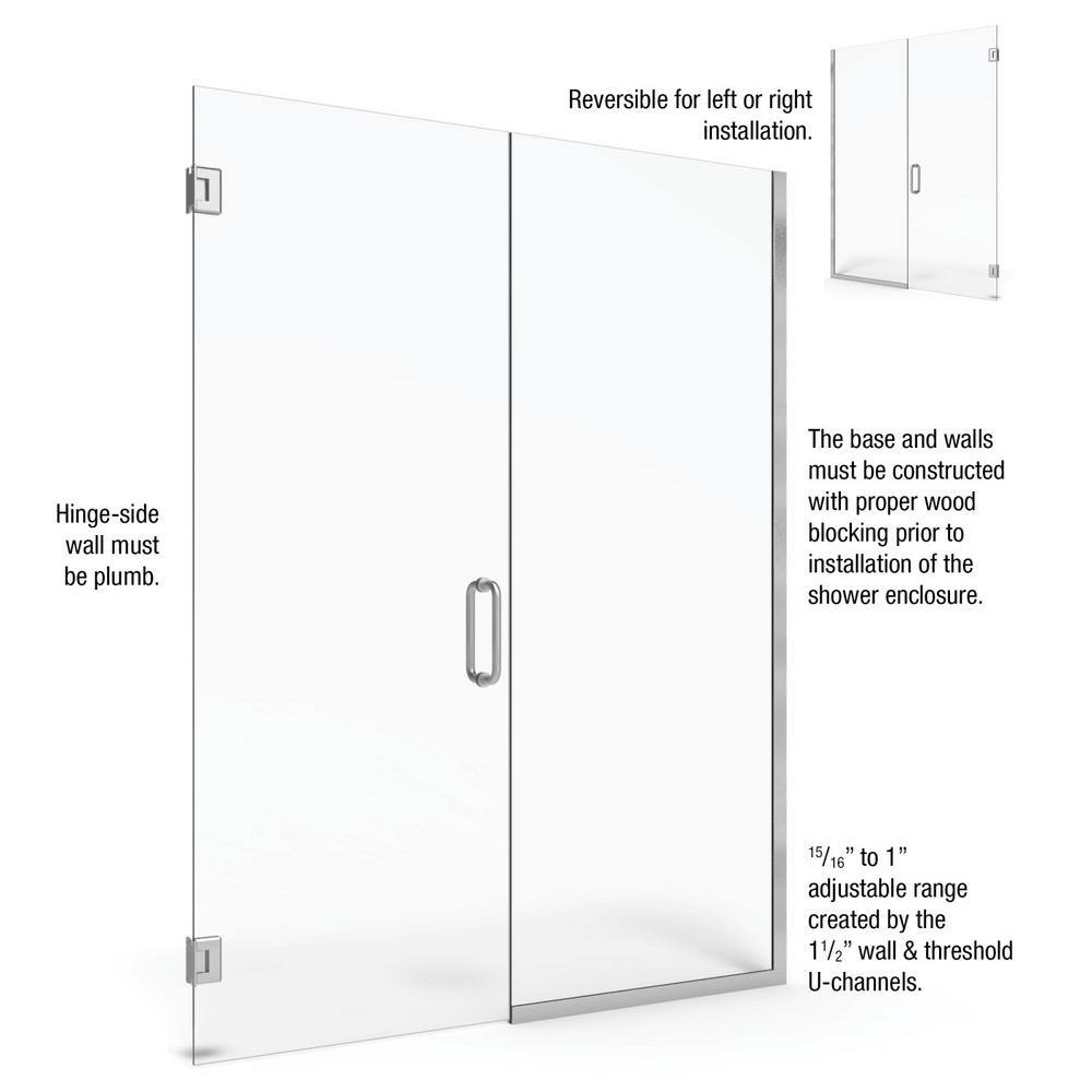 Celesta 76" High Brushed Nickel Frameless Shower Door with Clear Glass