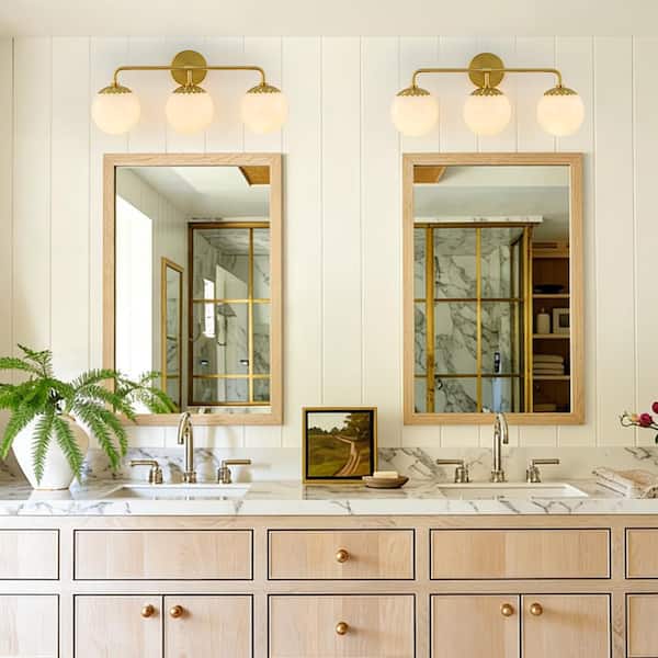 HUOKU Ceder 23.6 in. W 3-Light Aged Brass Bathroom Vanity Light