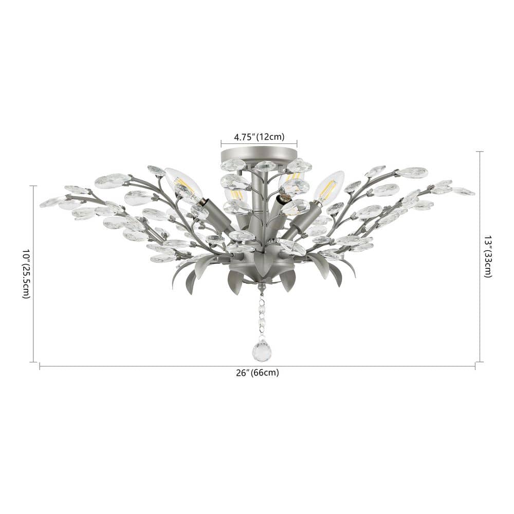 Bohemian Silver Crystal 26" LED Antler Ceiling Light