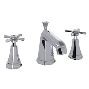 Deco 8 in. Widespread Double-Handle Bathroom Faucet with Drain Kit Included in Polished Chrome