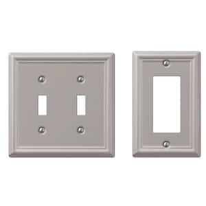 Ascher 2 Gang Toggle and 1 Gang Rocker Steel Wall Plate Combo Pack - Brushed Nickel