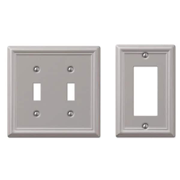 Hampton Bay Ascher 2 Gang Toggle and 1 Gang Rocker Steel Wall Plate Combo Pack - Brushed Nickel