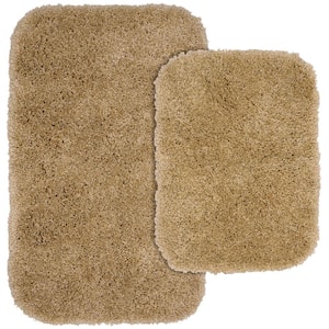 Serendipity Taupe 21 in. x 34 in. Washable Bathroom 2-Piece Rug Set