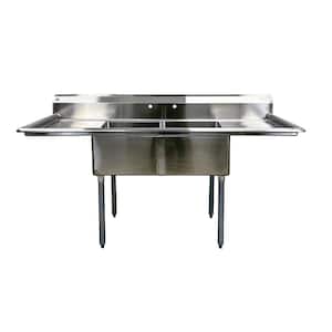 72 in. Stainless Steel 2-Compartment Commercial Sink with drainboard