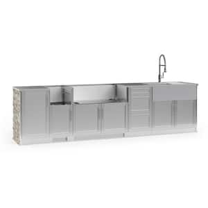 Signature 131.16 in. L x 25.5 in. D x 58.64 in. H 10-Piece SS Outdoor Kitchen Cabinet Set with in Ivory Travertine