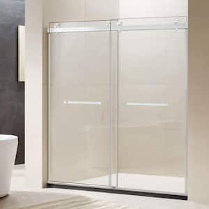 72 in. W x 76 in. H Freestanding Double Sliding Frameless Shower Enclosure in Chrome with Clear Glass
