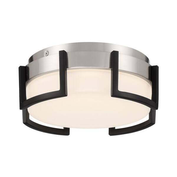 George Kovacs Bezel Set 10 in. 1-Light Black and Brushed Nickel LED Flush Mount with Etched Opal Glass