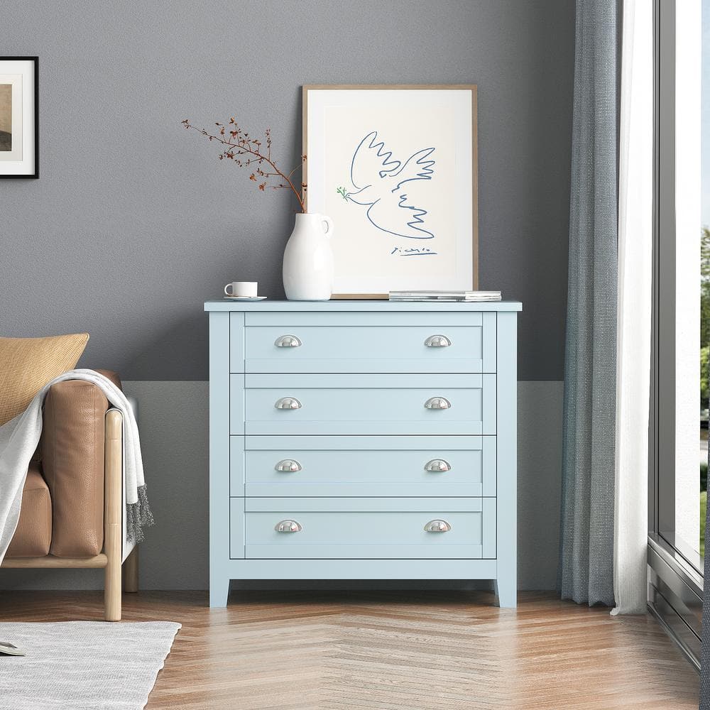 37.8 in. W x 17.7 in. D x 36 in. H Blue Wood Linen Cabinet with 4 Drawers a