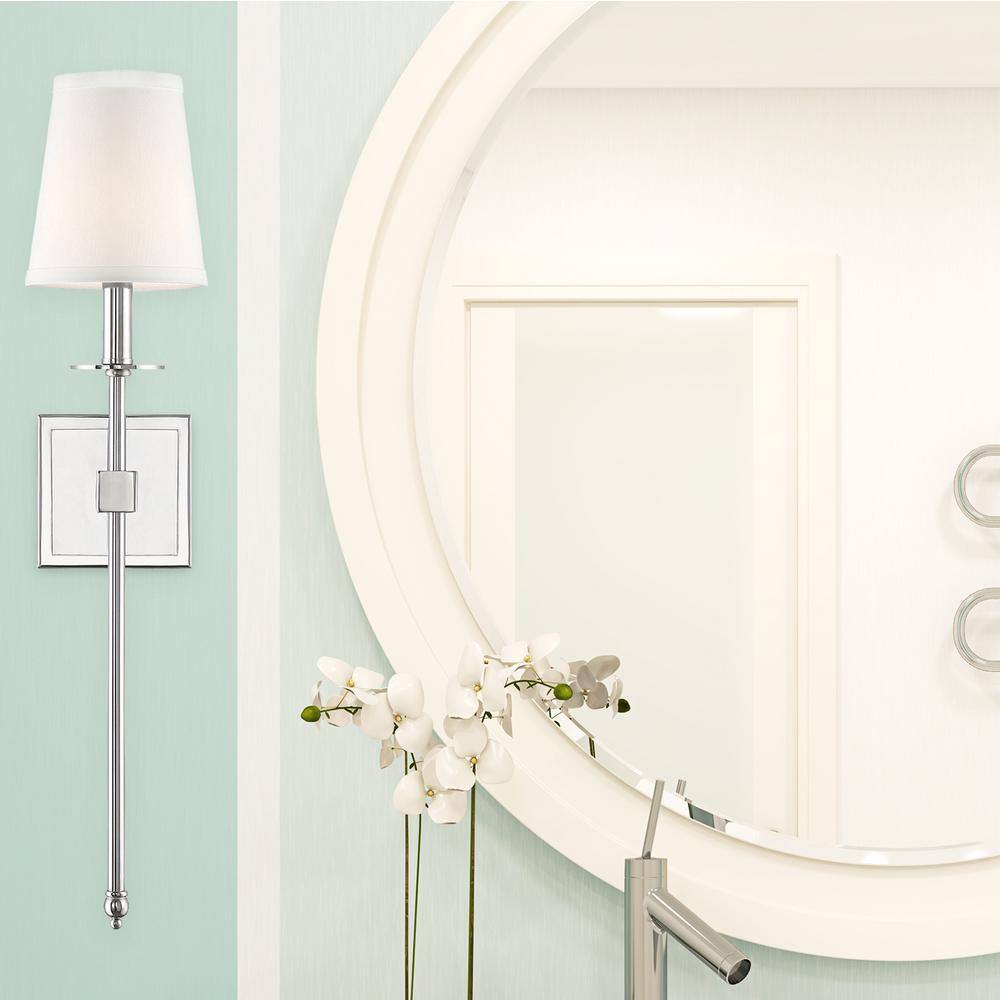 Transitional Style Polished Nickel 1-Light Wall Sconce with White Shade