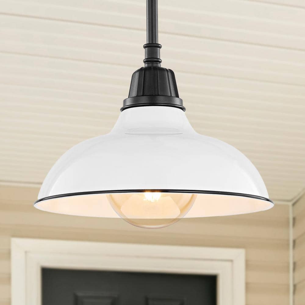 Jasper 12.25" 1-Light Farmhouse Industrial Indoor/Outdoor Iron LED Pendant, White