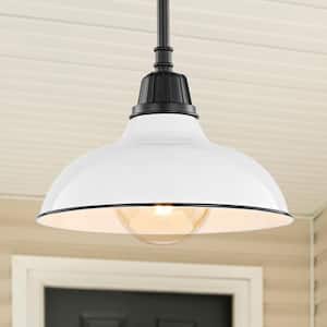 Jasper 12.25 in. 1-Light White Farmhouse Industrial Indoor/Outdoor Iron LED Pendant