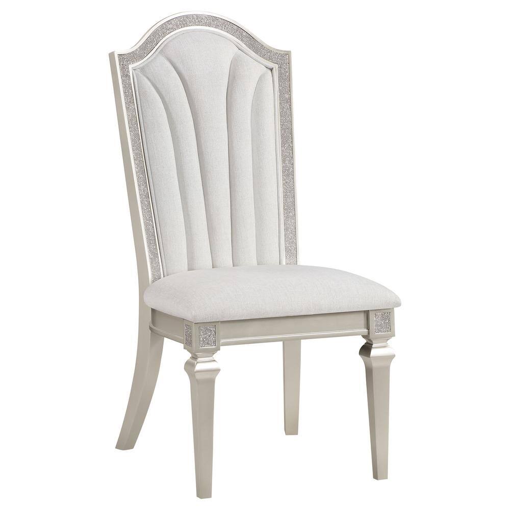 Evangeline Ivory and Silver Oak Upholstered Side Chair Set