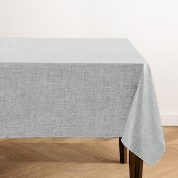 Monterey Linen Texture Vinyl Indoor/Outdoor Tablecloth, Gray - 60"W x 120"L