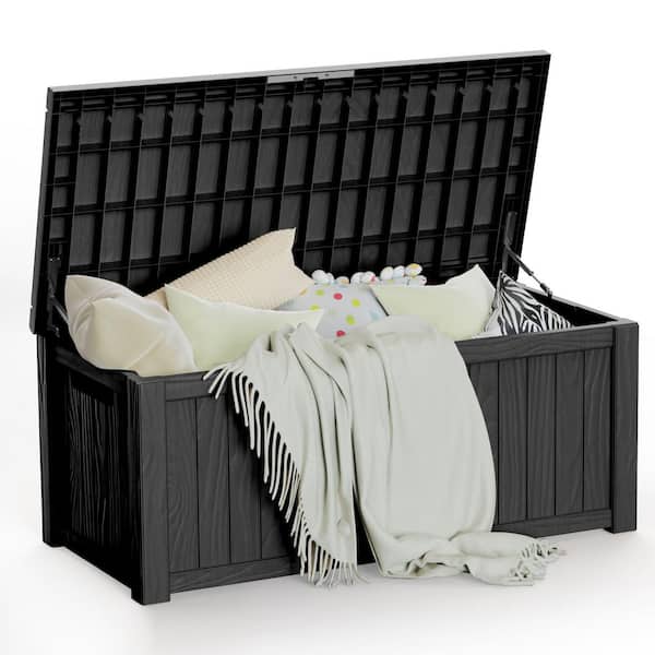 120 Gal. Outdoor Resin Deck Box with Lockable Lid, Heavy Duty Storage Bench for Patio Cushions, Toys, and Garden Tools