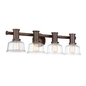 Carson 29.25 in. 4-Light Satin Copper Bronze Farmhouse Vanity with Clear Glass Shades