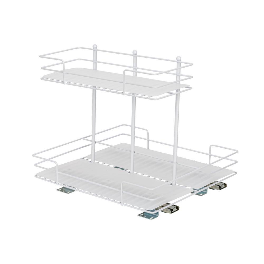 White Steel Double-Sided 2-Tier Slide-Out Pantry Organizer