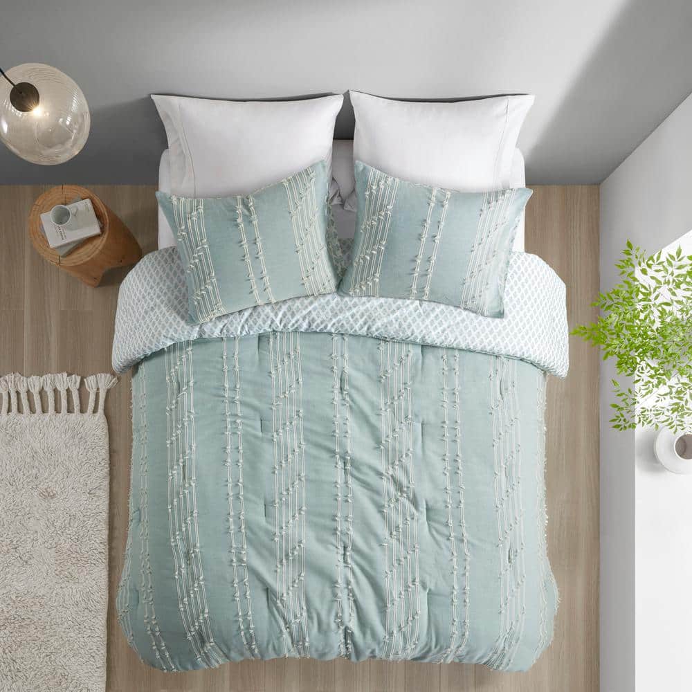 Aqua Cotton Jacquard Reversible Full Comforter Set