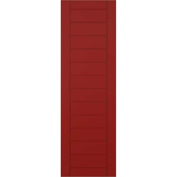 Ekena Millwork 12 in. x 53 in. PVC True Fit Horizontal Slat Framed Modern Style Fixed Mount Board and Batten Shutters Pair in Fire Red