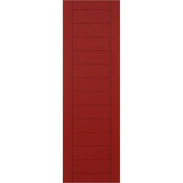 Ekena Millwork 12 in. x 54 in. PVC True Fit Horizontal Slat Framed Modern Style Fixed Mount Board and Batten Shutters Pair in Fire Red
