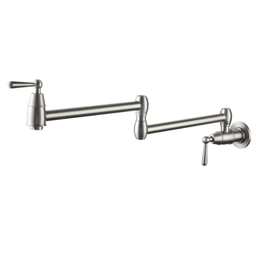 Wall-Mounted Kitchen Faucet Folding Pot Filler with Double Handles in Brushed Nickel price history on PriceWatchPro