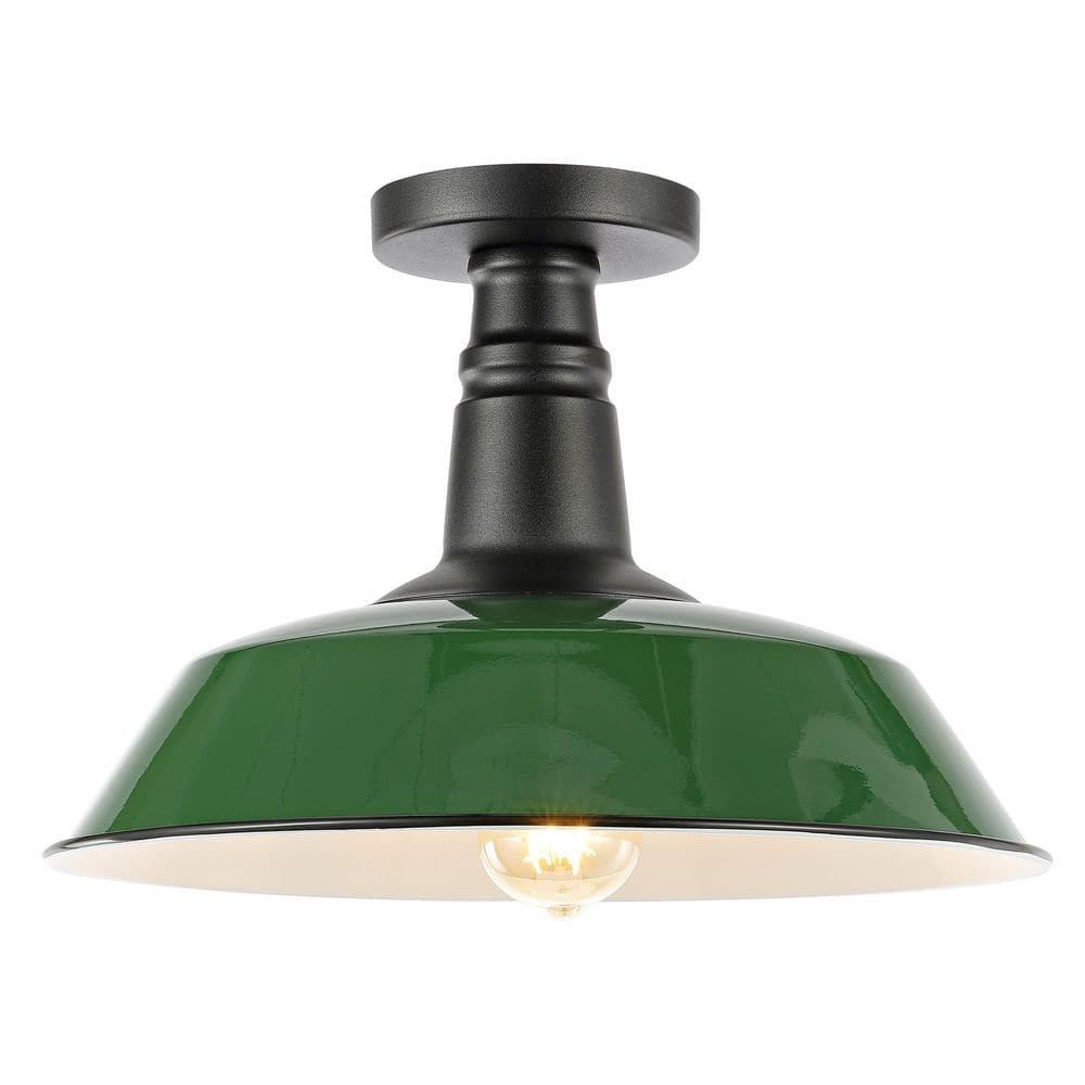 Camila 14" Green/Black Industrial LED Ceiling Light for Indoor/Outdoor