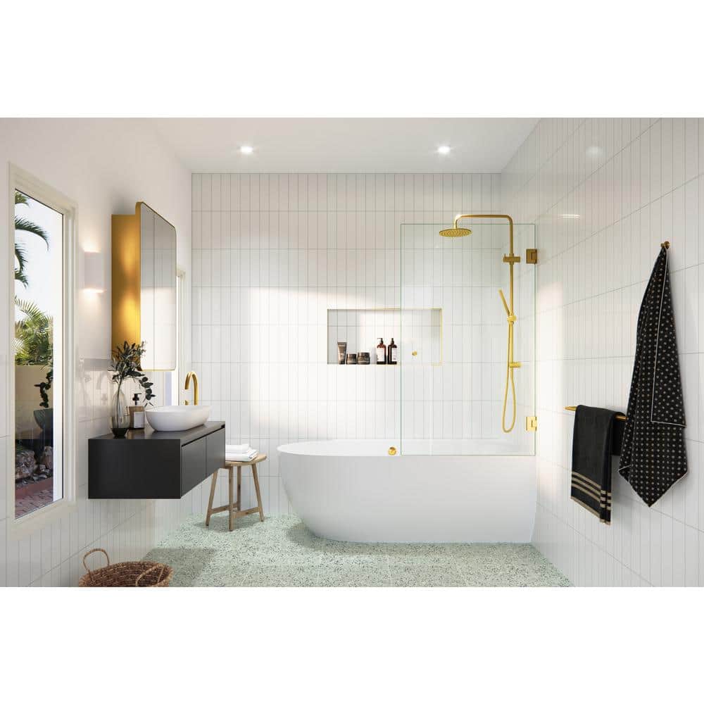 Albedo 34 in. x 58 in. Frameless Glass Bathtub Shower Door with Satin Brass Hardware