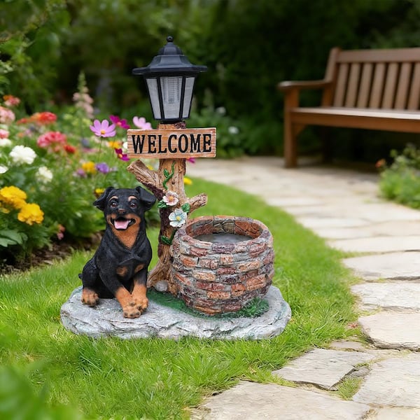 VAMOP 15.35 in. Brown Resin Solar Puppy Dog Planter Garden Statue