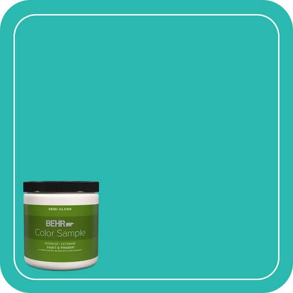 BEHR PREMIUM PLUS 8 oz. #P450-5 Island Aqua Semi-Gloss Interior/Exterior Paint & Primer Color Sample