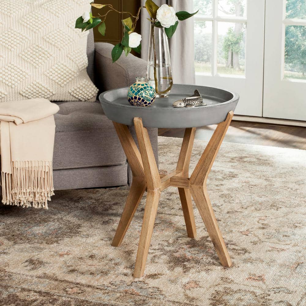 Celeste Dark Grey and Natural Concrete Round End Table
