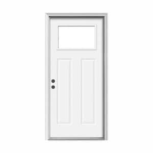 36 in. x 80 in. 1-Lite Craftsman White Painted Steel Prehung Right-Hand Inswing Front Door w/Brickmould