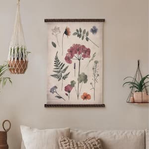 Spindle Tapestry Floral Wall Art-Pink, Yellow and Blue Botanical Hanging by Heather Myers-Vintage Floral Home Decor