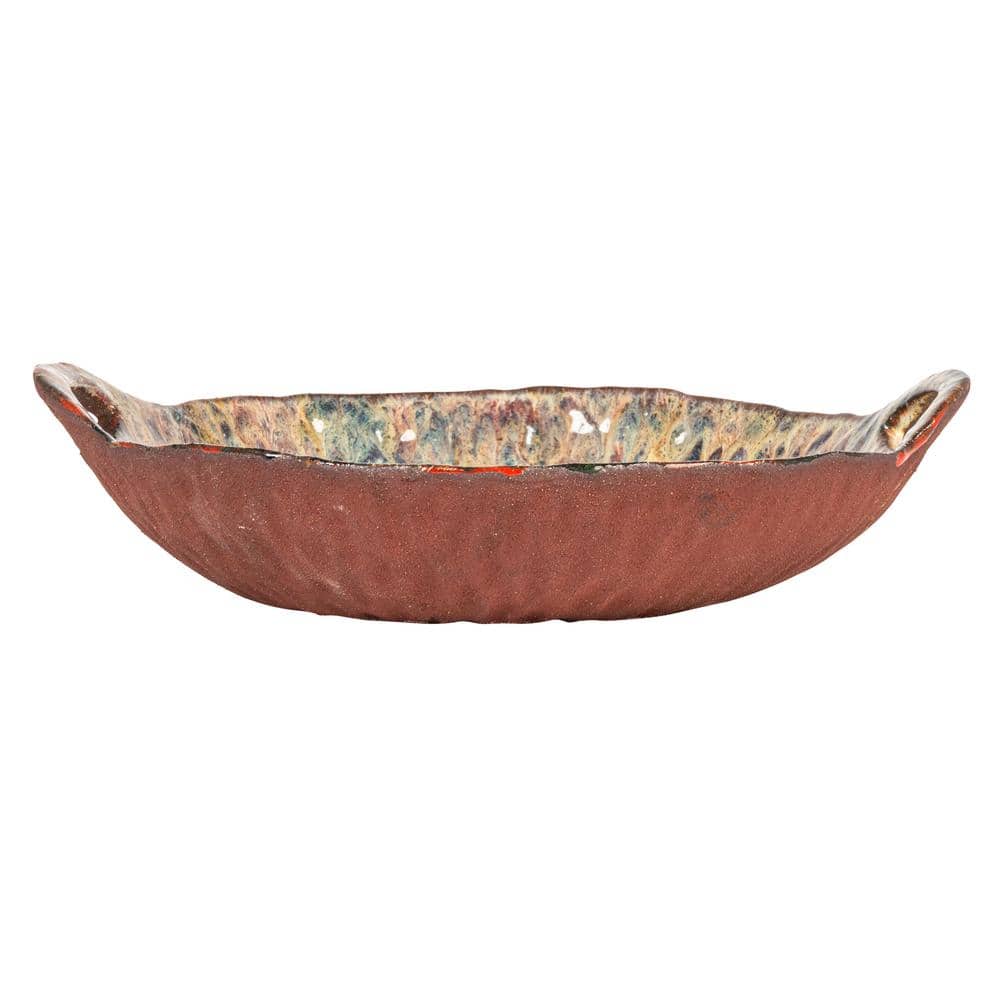 Multicolor Ceramic Serving Bowl with Handles and Reactive Glaze