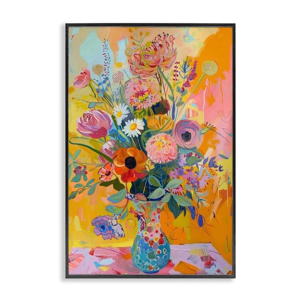 Stupell Industries Bright Hued Mod Bouquet by LSR Design Studio Black Framed Nature Giclee Art Print 18 in. x 12 in.