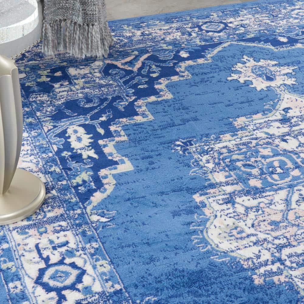 Navy Blue Floral Medallion 8' x 10' Synthetic Area Rug